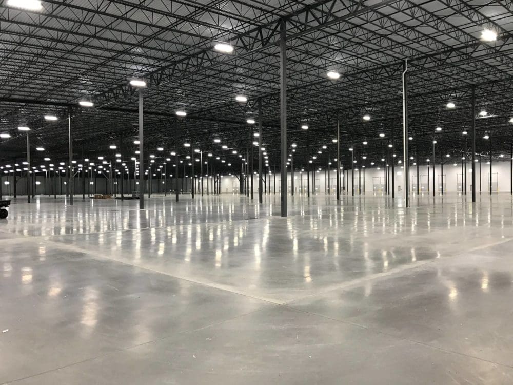 A warehouse floor where the ductilcrete process has been applied - credited to Lithko Contracting LLC of West Chester OH