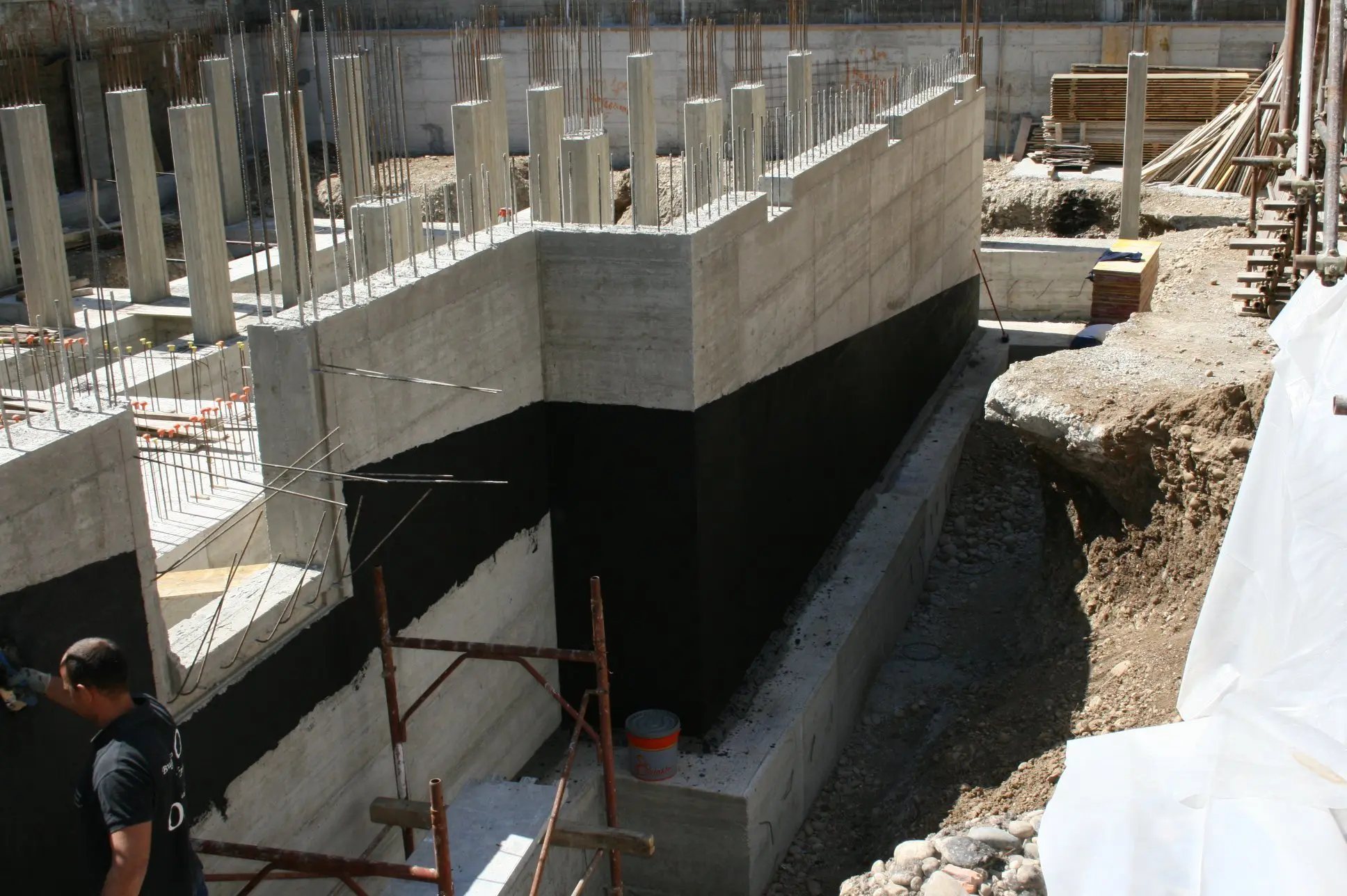 foundational structure with waterproofing and sealant practices applied
