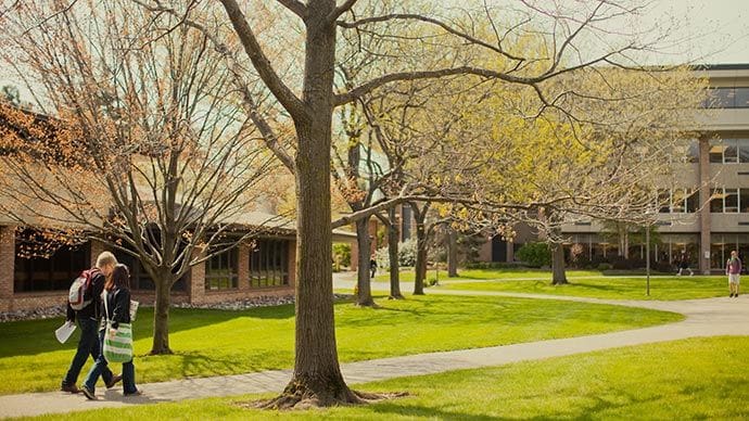 Students walking through Calvin University's Campus