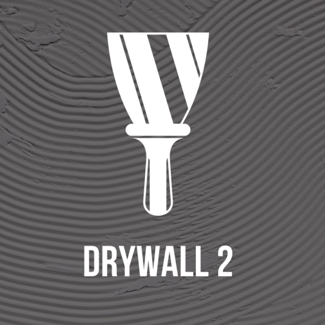 Drywall trowel icon on a textured gray wall with the caption DRYWALL 2