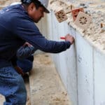 WMCI Adult Student signing concrete lab cinder block at WMCI 2024 groundbreaking