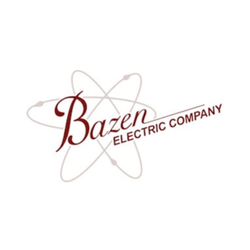 Bazen Electric Company logo featuring red script spelling 'Bazen' over a light gray atomic orbit design.