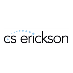 Logo for CS Erickson with blue dot arc above the wordmark CS Erickson