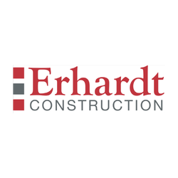 Erhardt Construction logo: red 'Erhardt' wordmark with gray 'CONSTRUCTION' on a white background.
