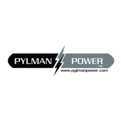 Pylman Power logo featuring a lightning bolt between black and gray shapes, with the text 'PYLMAN POWER INC.'