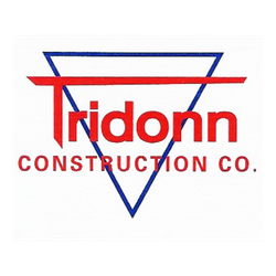 Logo for Tridonn Construction Co., with a blue outlined triangle and red horizontal bar above the bold red wordmark Tridonn Construction Co.