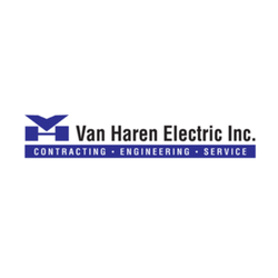 Van Haren Electric Inc. logo featuring blue and white banner with the company name and the words Contracting, Engineering, Service.