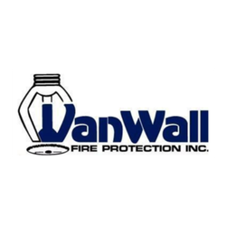 VanWall Fire Protection Inc. logo with blue wordmark and a stylized emblem