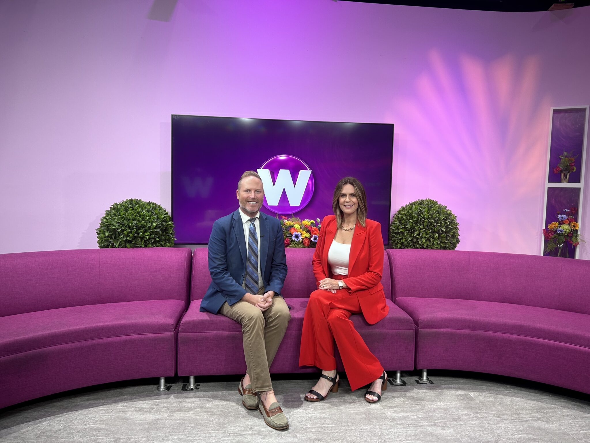 Jen Schottke in the Wood TV studio for her interview on the West Michigan trades.